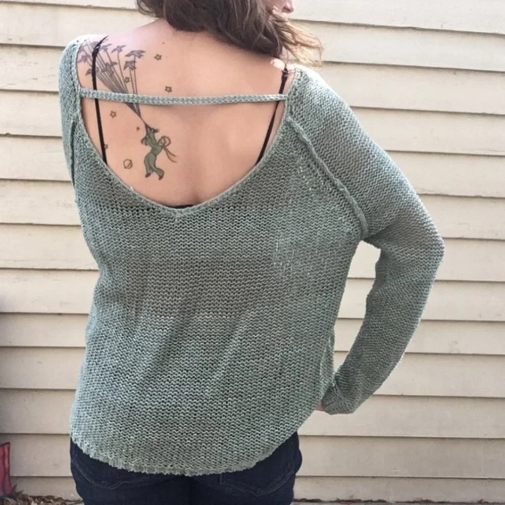 Free People Nickels & Dimes Oversize Knit Silk Blend Sweater Green Women Size SP